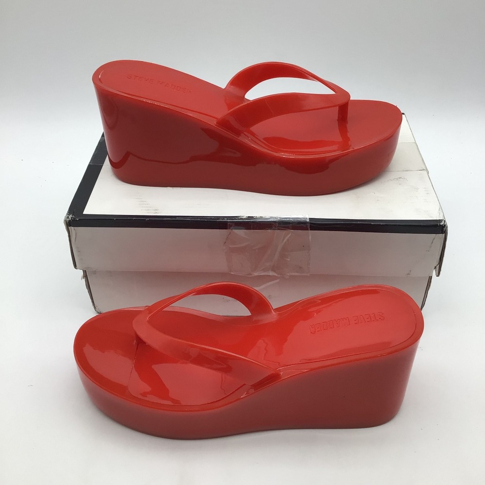 Steve Madden Jella Red Jelly Platform Wedge Flip Flops Sandals Womens Size 8 NEW